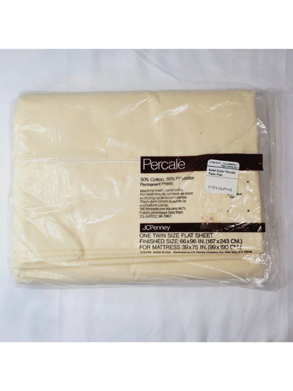 VTG JCPenney Percale Twin Flat Sheet Pale Camel Permanent Press USA Made - Picture 2 of 6